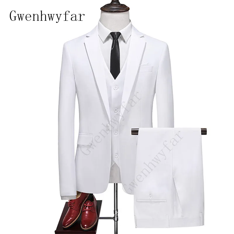 

Gwenhwyfar Suit Men Jacket Waistcoat Pants White One Button Men's Business Office Tuxedo Casual Wedding Dress Suit For Groomsmen