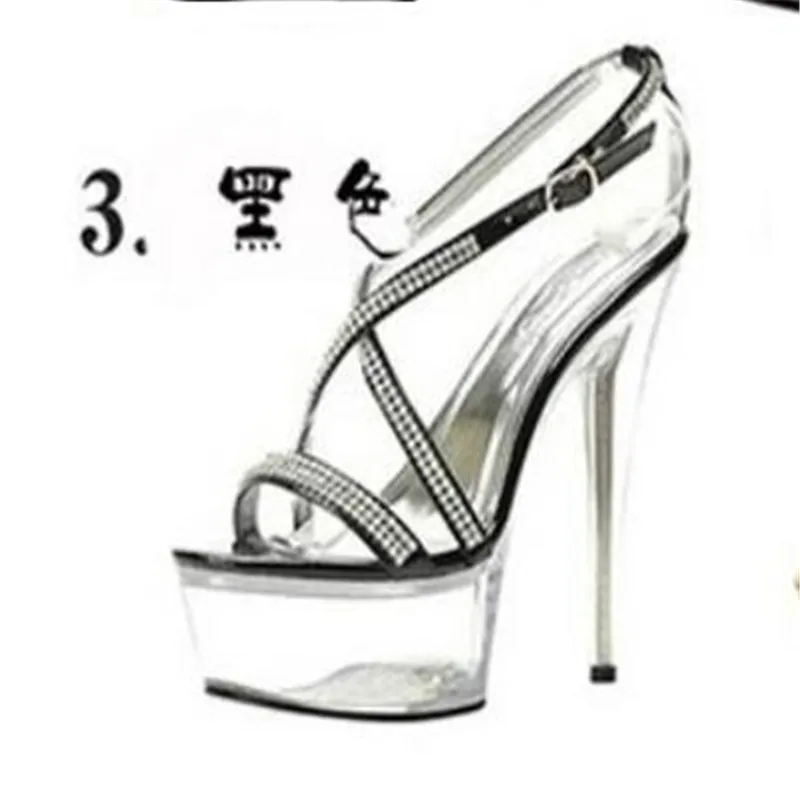 New fashion 15cm heels, black sequins, pole dancing/performance/banquet wedding sandals