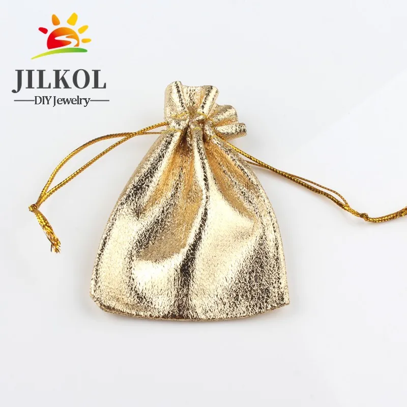 50Pcs/lot 7x9cm 9x12cm Gold Color Silver Color Adjustable Jewelry Packing Bags For Party Candy Drawstring Wedding Gift Bags