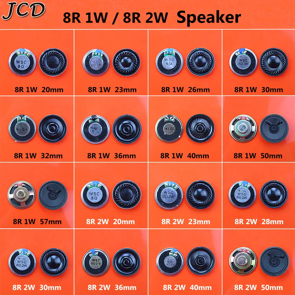 JCD 1pcs 1W 2W 8R Mini Speaker 8 Ohm Ultra-thin Horn Speaker Diameter  0mm 23mm 26mm  28mm 30mm 32mm 36mm 40mm Loudspeaker