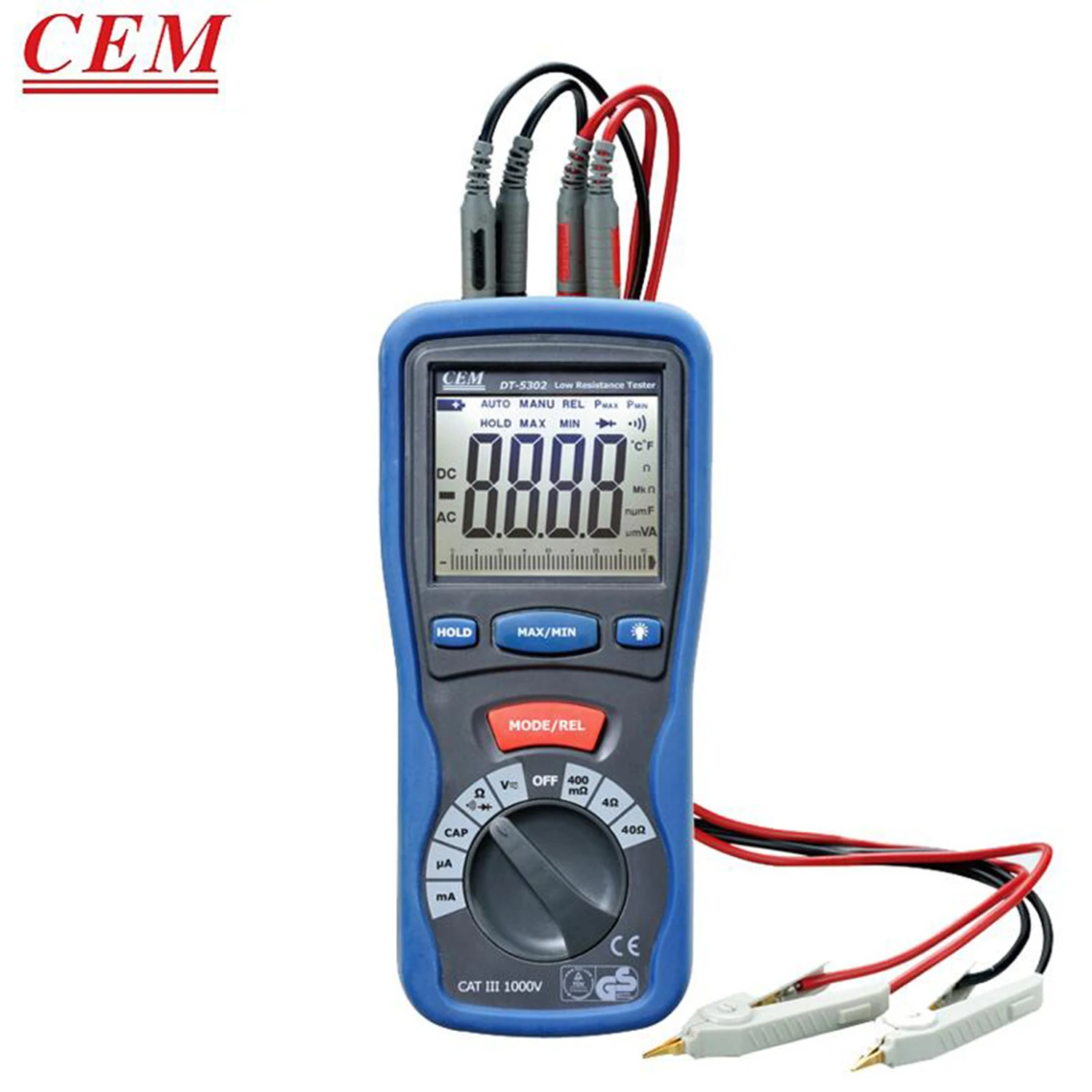 CEM DT-5302 Low Resistance Tester Professional Digital Grounding Resistance Tester Insulation Tester Four-Wire Milliohm Meter.