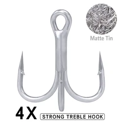 Saltwater Fishing Hook 5/10pcs 4X Matte Tin Treble Hook 4/0-3/0-2/0-1/0-4-6-8# Super Sharp High-Carbon Steel High Strength Hooks