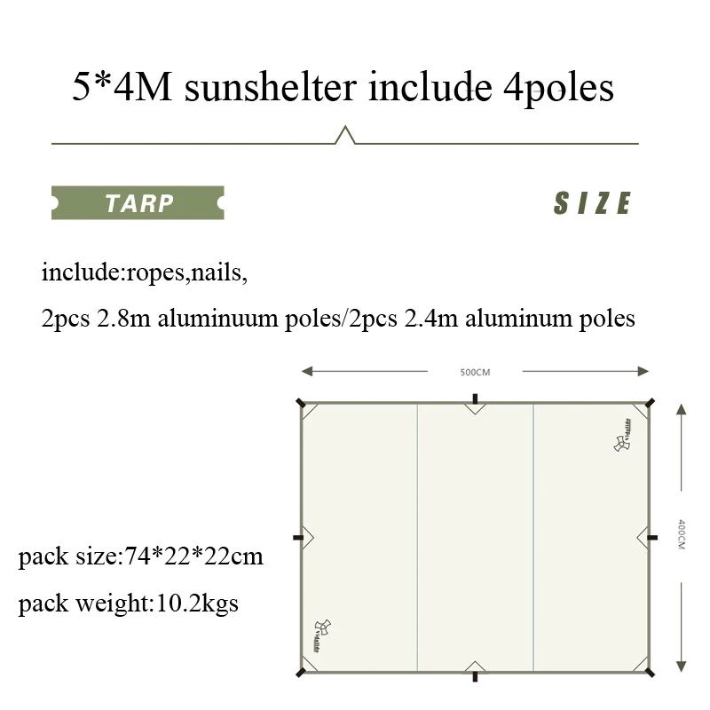 

4 6 8 10 Person Include 4 Aluminum Rod 5*4M TC Cotton Outdoor Camping Awning Tent Party Canopy Beach Pergola Car SUV Shelter