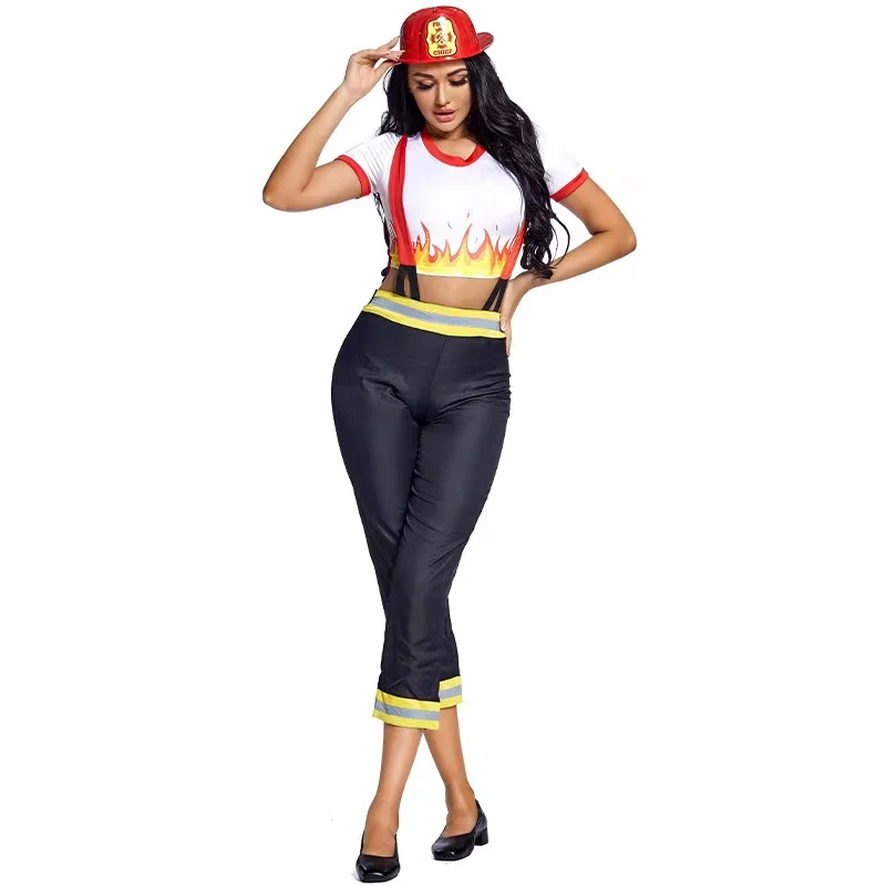 Women Halloween Firemen Professional Costumes Female Firefighter Cosplay Carnival Purim Parade Nightclub Role Play Party Dress