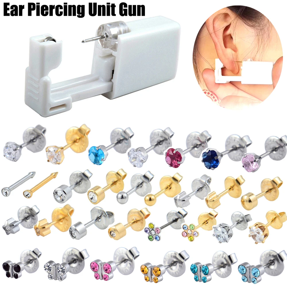 Disposable Safe No Pain Sterile Ear Stud Earring Stude Piercing Gun Piercer Tool Kit Machine Kit Earring Units Piercing Jewelry