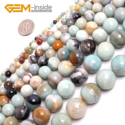 Natural 4mm-18mm Round Mixed Amazonite Stone Smooth Faceted Surface Gem stone Bead For Jewelry Making DIY Strand 15