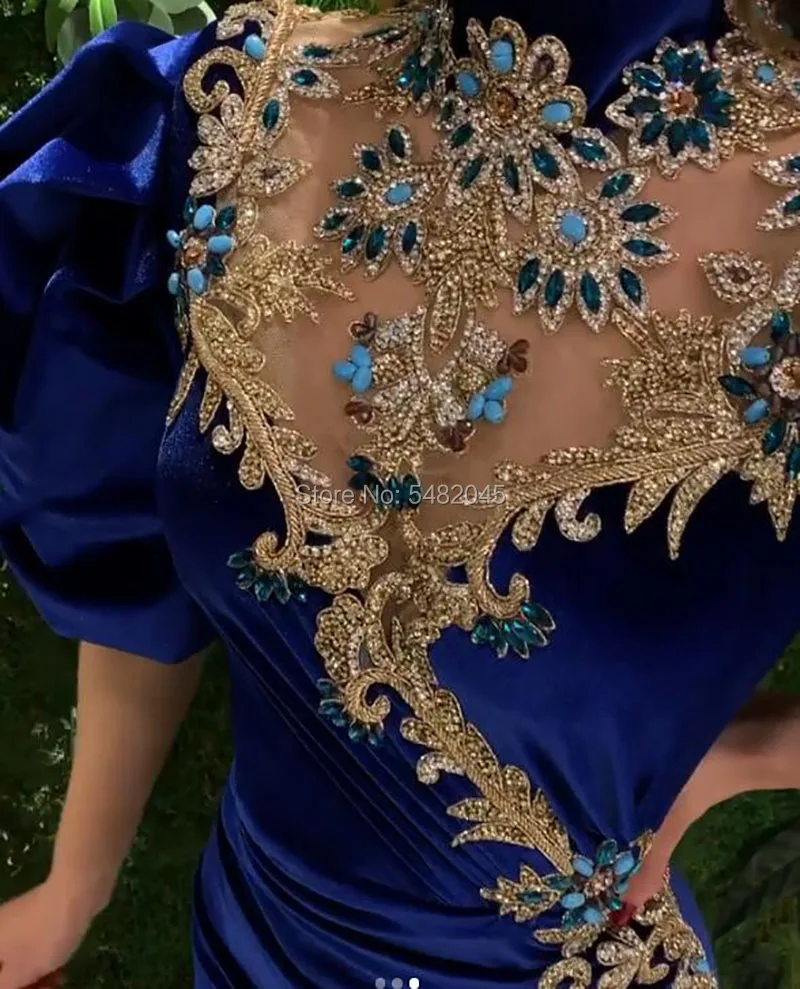 LORIE Gaun Malam Arab Gaun Prom Putri Duyung dengan Manik-manik Applique Emas Gaun Pesta Selebriti Biru Vestido De Fiesta Largo