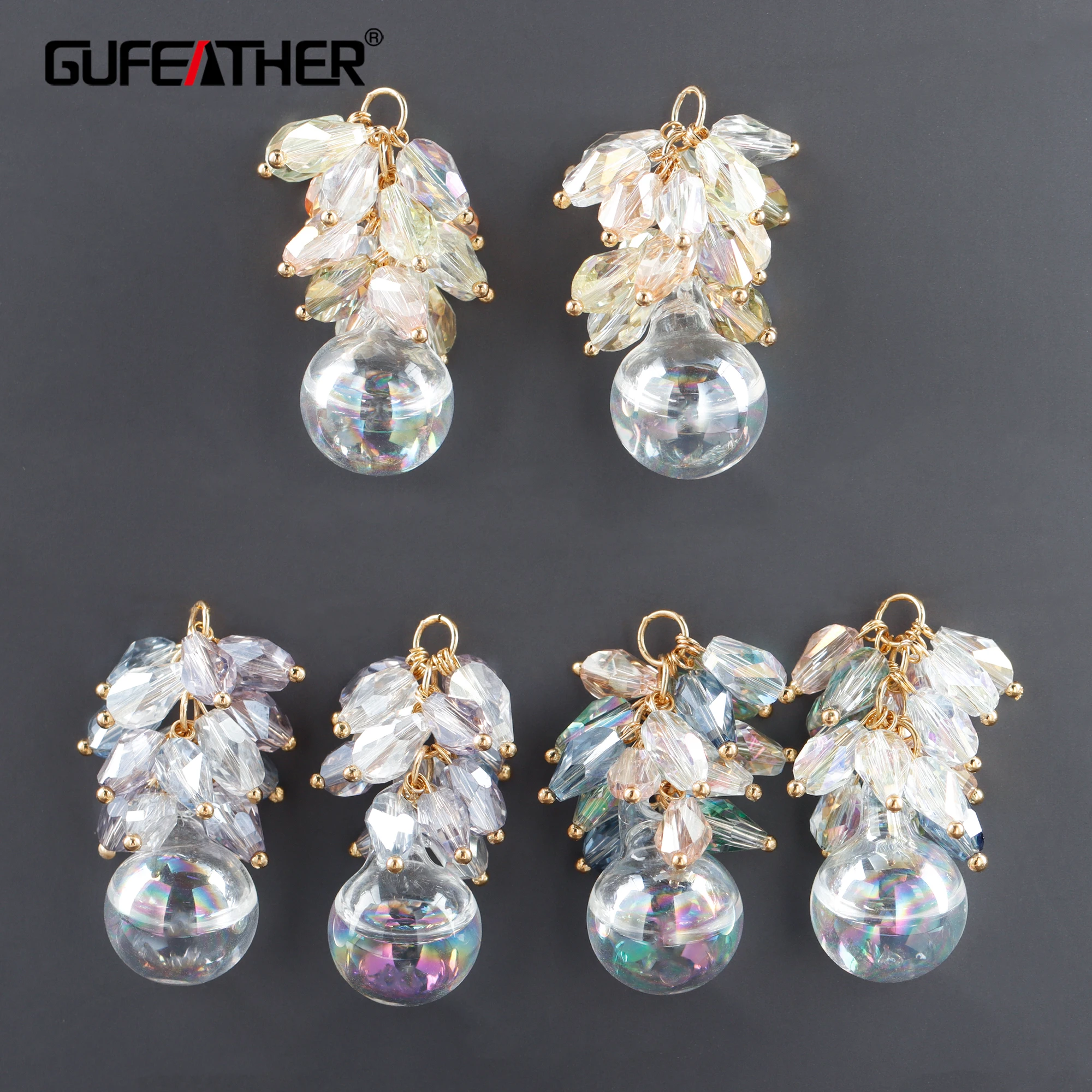 GUFEATHER M1084,jewelry accessories,hand made glass beads,crystal,18k gold plated,charms,diy pendants,jewelry making,6pcs/lot