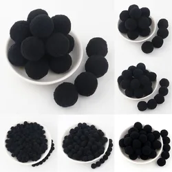 Black Pompom Mini Fluffy Soft Pom Poms Round Shaped Pompomd Balls For Kids DIY Garment Handcraft 8mm 10mm 15mm 20mm 25mm 30mm