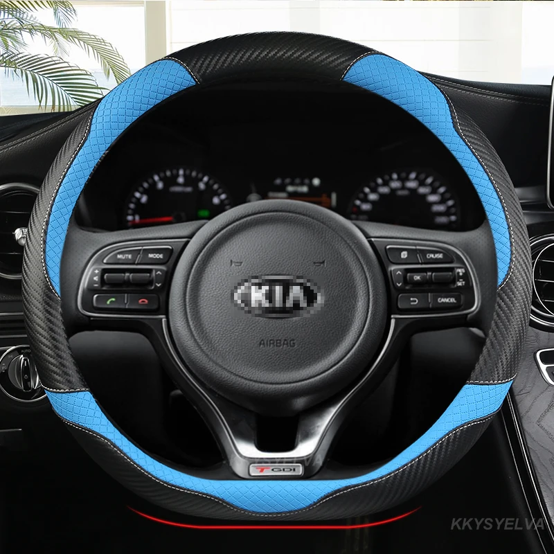 Carbon Fiber Leather Car Steering Wheel Cover for Kia Ceed Sportage Picanto Cerato Seltos Soul Rio 3 4 5 Auto Accessories