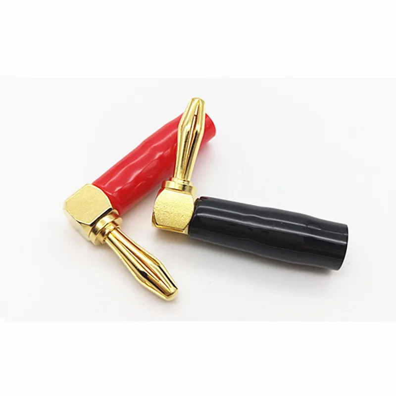 2pcs 4mm L-shaped Right Angle Banana Plug Soft Plastic Shell 90 Degree Banana Connector Red Black for Audio Video Speaker