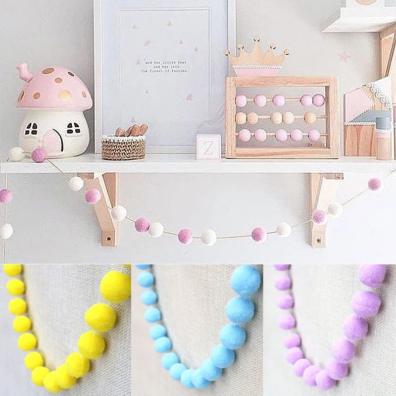 Felt Pom Balls String Home Hanging Pendant Needlework Supplies For Kids Room Wedding Party Garland Decor Accessories