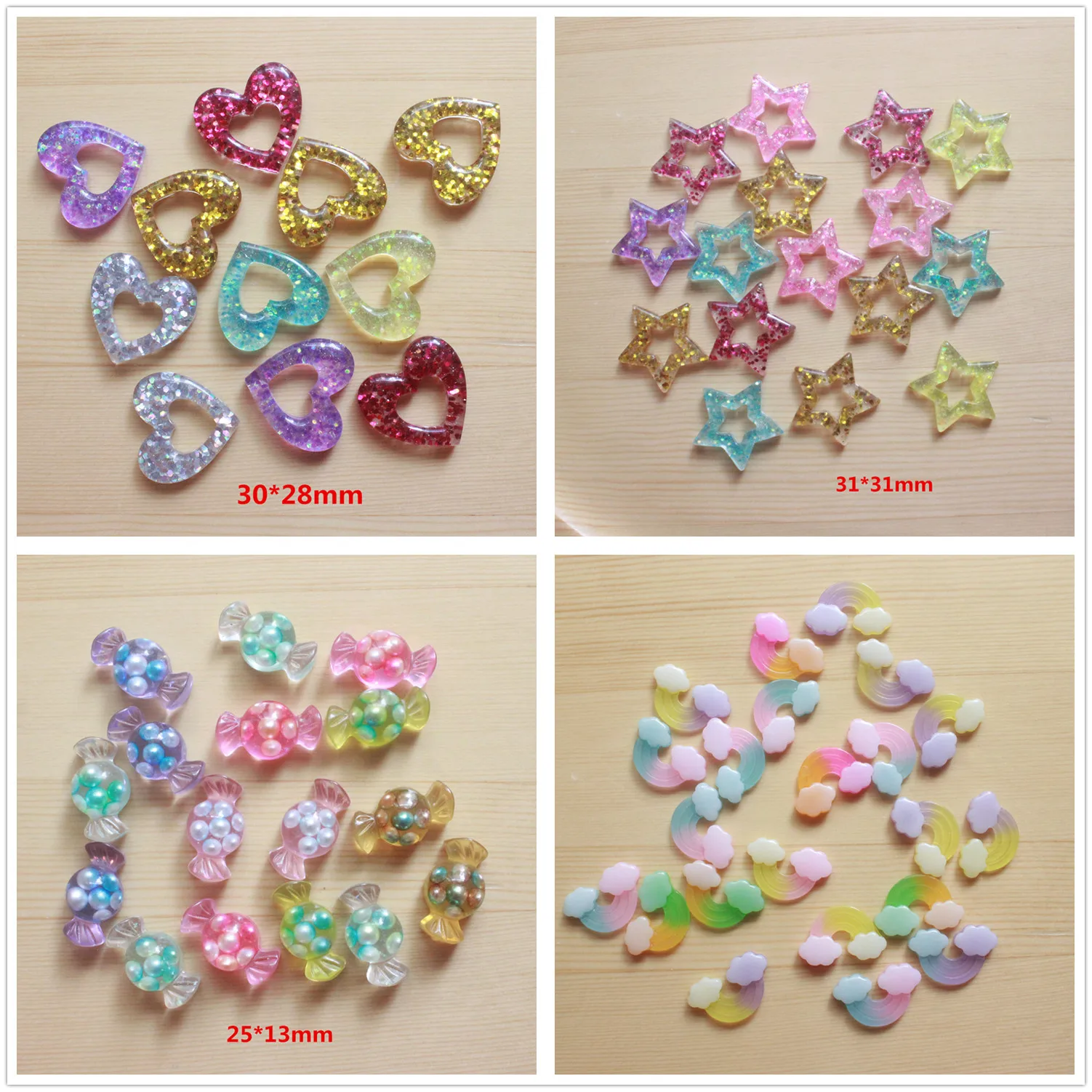 10pcs/lot kawaii flatback resin blingbling resin candy heart star rainbow mix colors resin cabochons accessories