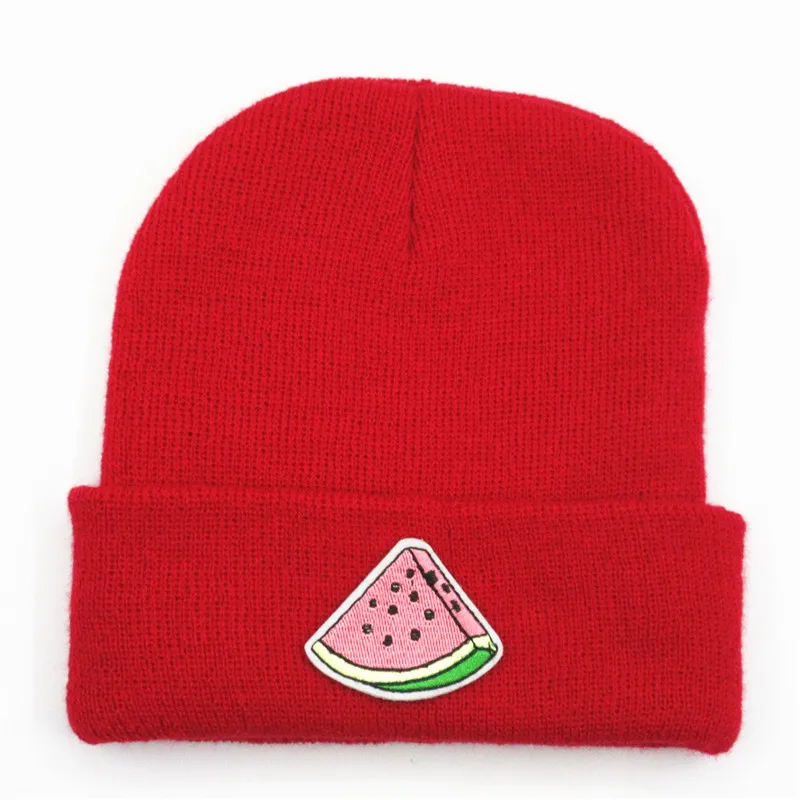 

Watermelon Fruit Embroidery Thicken Knitted Hat Winter Warm Hat Skullies Cap Beanie Hat for Men and Women 150