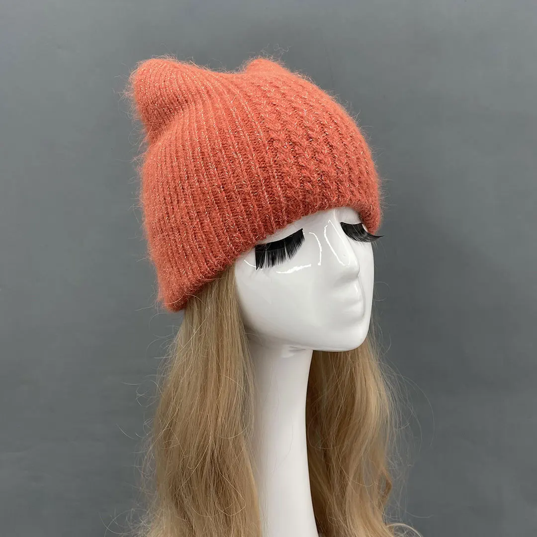 Wholesale Colorful Fluffy Knitted Beanie Hats New Trend Deasign Cute Women Winter Soft Angora Hat