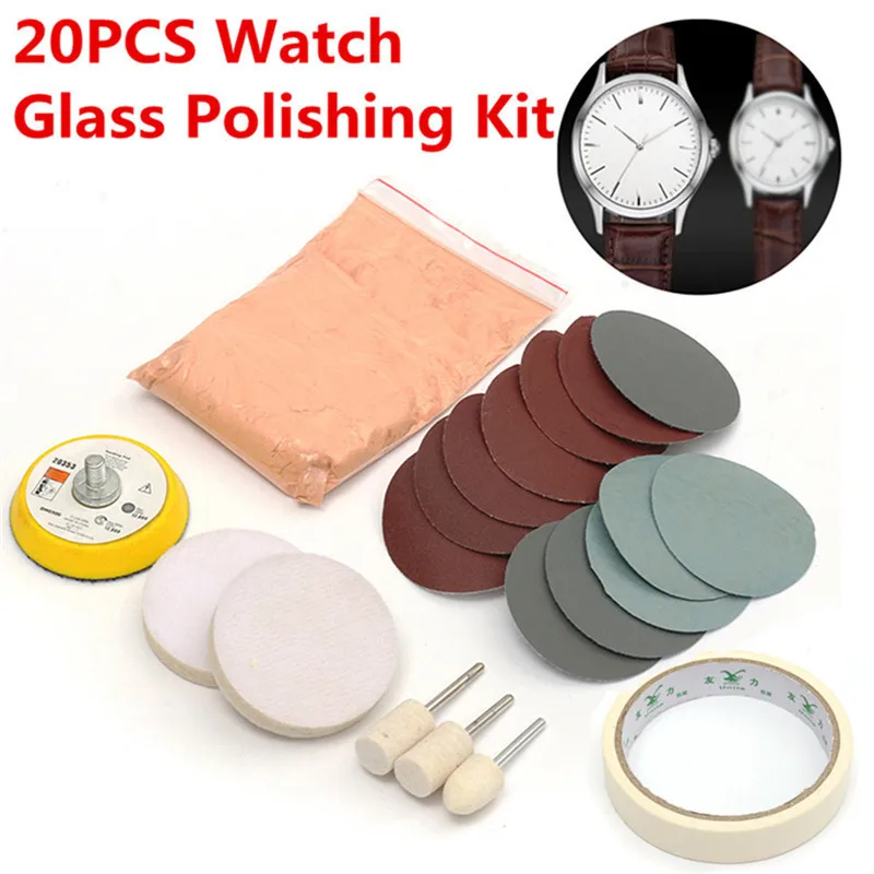 20Pcs/Set Watch Glass Polishing Kit Glass Cleaning Scratch Removal Polishing Pad And Wheel 50mm Backing Pad Durable Quality