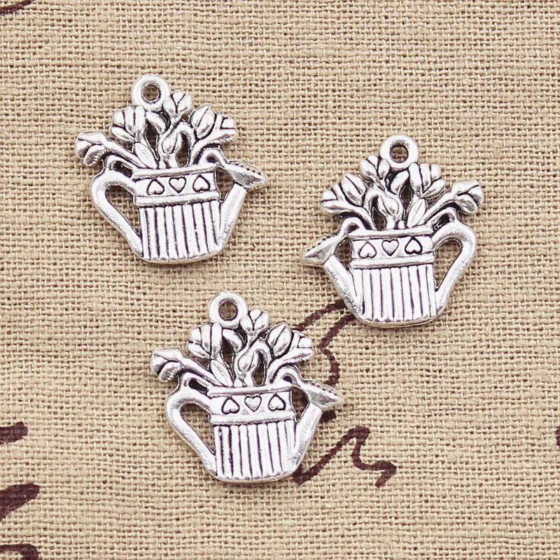 10pcs Charms Flower Pot Kettle 20x19mm Antique Silver Color Pendants Making DIY Handmade Tibetan Finding Jewelry