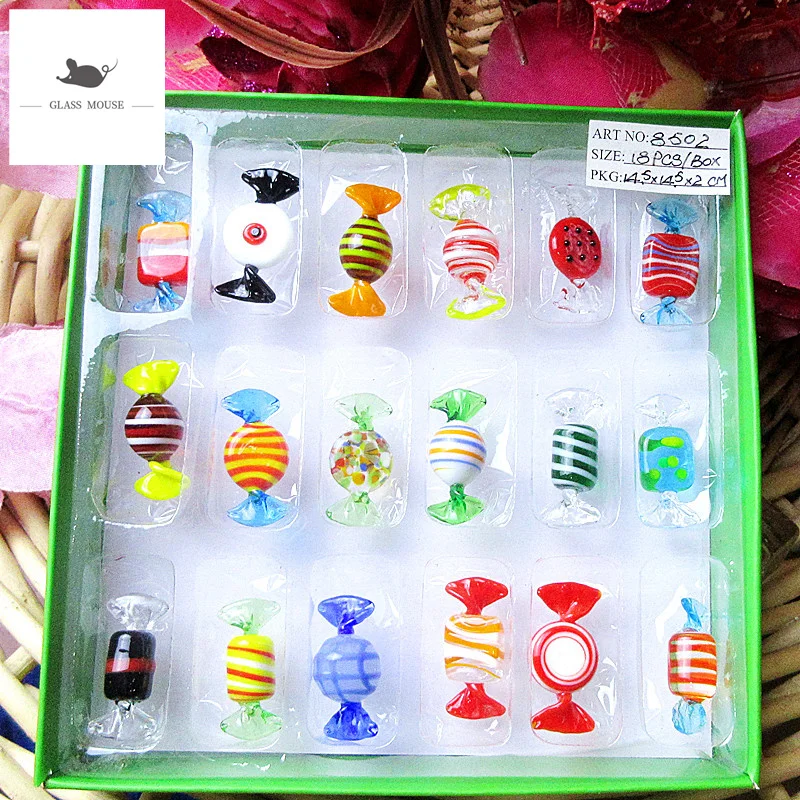 18 Types Vintage Murano Style Miniature Glass Sweets Candy Ornament For Home Party Wedding Christmas Festival Decorations Gifts