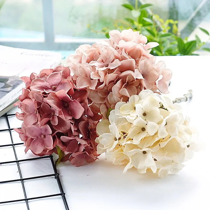 European Retro Hydrangea Artificial Flowers Branch for Vases Accessories DIY Wedding Home Garden Decorative Material Fake Flower