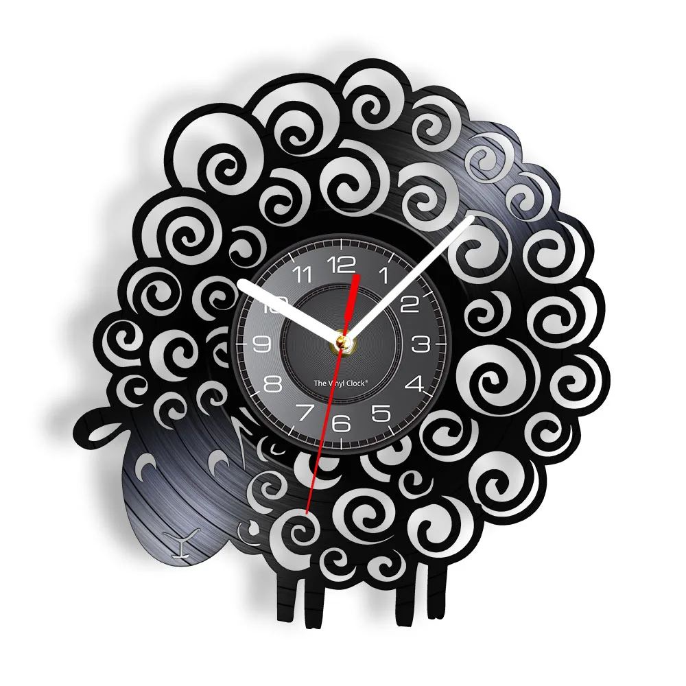 Flock Of Sheep Laser Vinyl Album Record Clock Goat Curly Farm Animal Wall Art Kid Bedroom Home Decor Quiet Movement Wall Watch