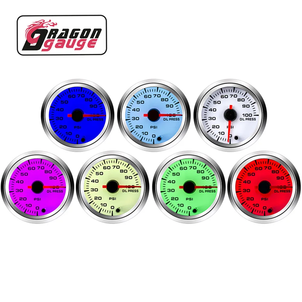 「DRAGON」 52mm Boost Tachometer Voltmeter Air-Fuel Ratio Water Temp Oil Temp Oil Press EGT Gauge Change 7 Colors Fit for 12V Car