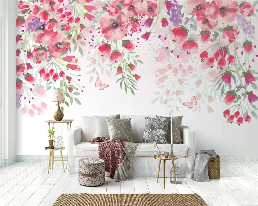 

Beibehang обои на заказ, современная декоративная живопись, скандинавская ручная роспись, романтические цветы, фон с цветком вишни, обои