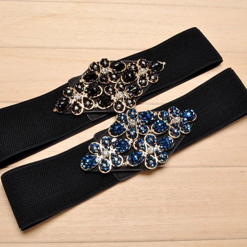 Female Braided Belt Rhinestone Elastic Women Belt Colorful Crystal Decorated Strech Waist Strap Correa Cummerbund BL227