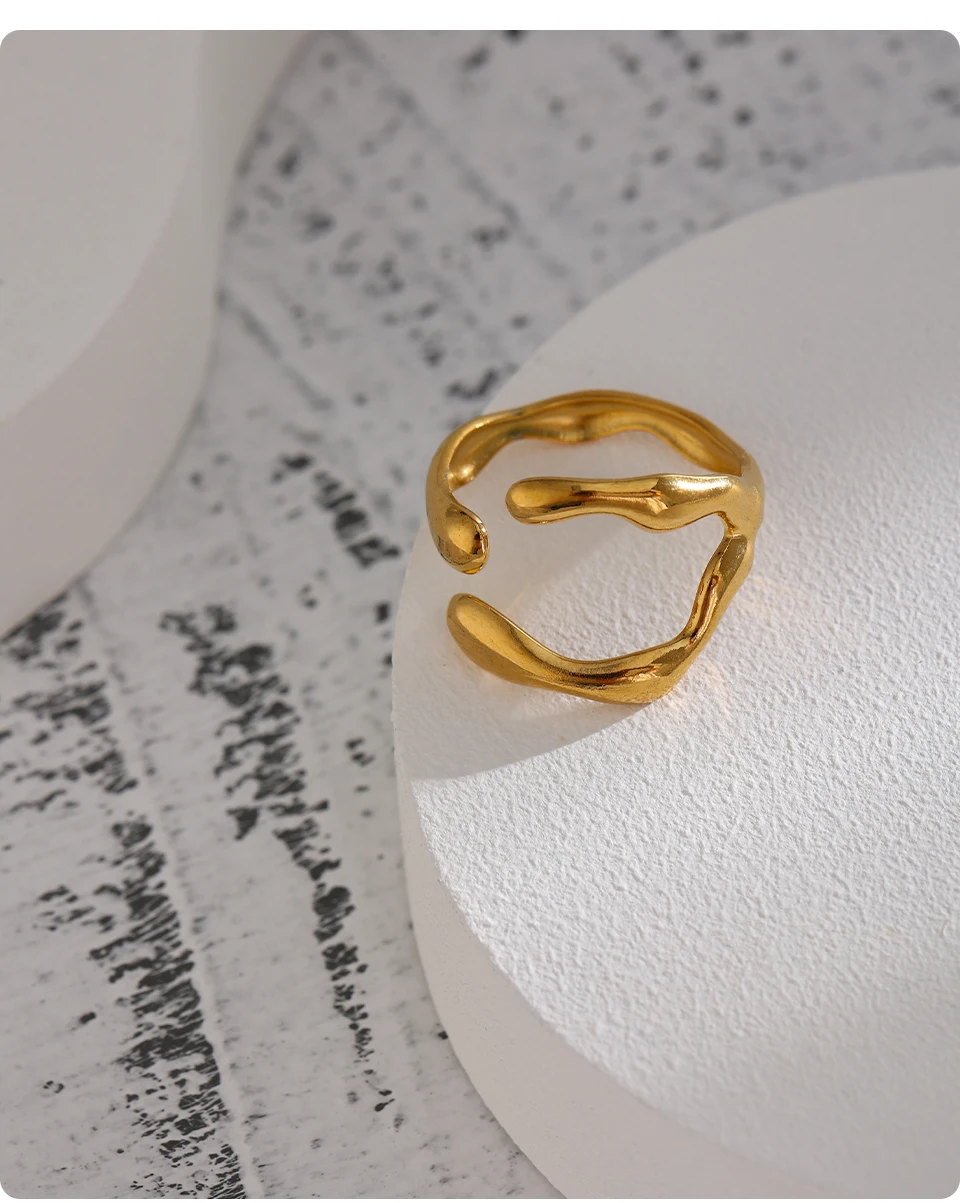Yhpup 316L Edelstahl Ring Neues Design Metallic 18K PVD plattierter Schmuck Trendiger Öffnungsring биМ Р Mohamedрия Mohamed Geschenk – Detail 11
