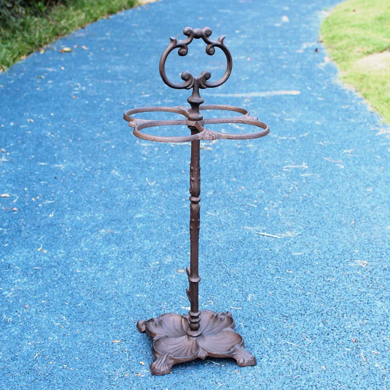 Retro Industrial Cast Iron Umbrella Holder With 4 Storage Circle Antique Rustic Home Lobby Footed Standing Umbrella Storage Rack