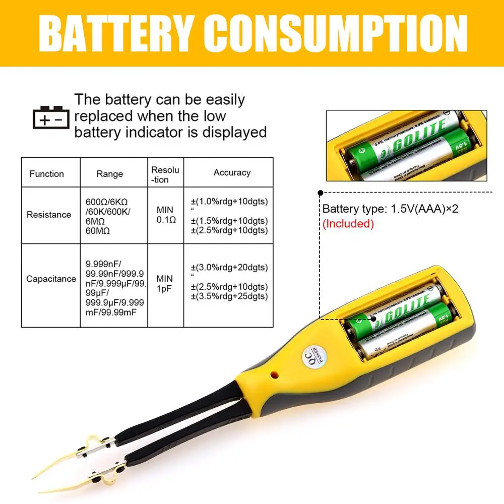 HoldPeak HP-990B Resistance Capacitance SMD Tester Meter Multimeter Professional component tester Relafive Value Battery Tester