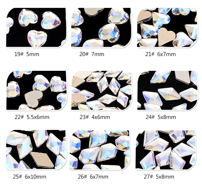 20pcs Nail Crystal Moonlight Shinny AB glue on Glass Stones shaped flatback Nail Rhinestones For Nail Art Decoration Nail Charms