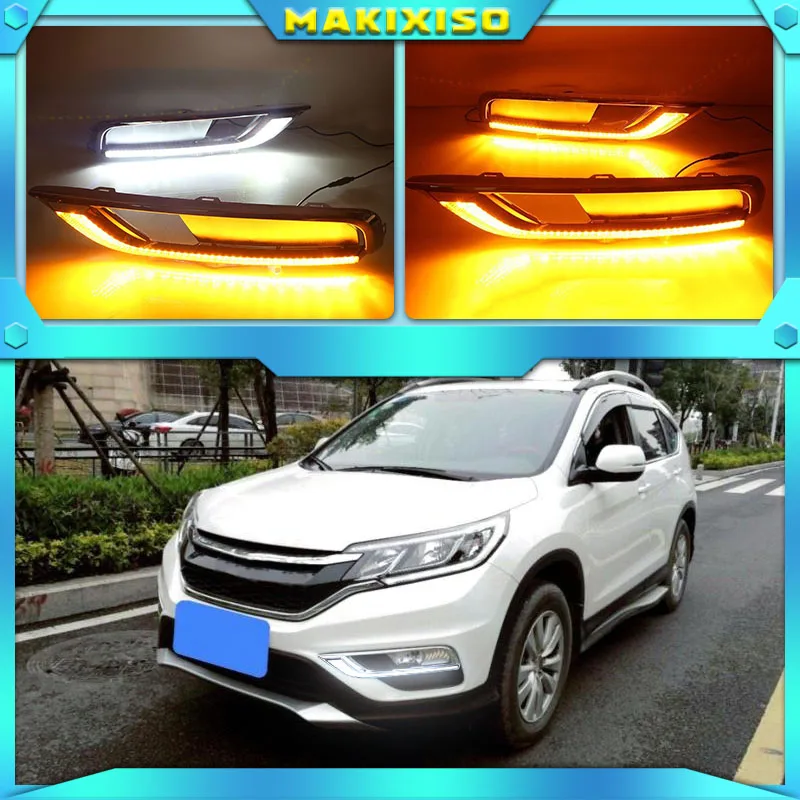 

1 комплект 12 В ABS светодиодный одов для Honda CRV CR-V 2015 2016 DRL дневные ходовые огни дневсветильник с желтым указателем поворота