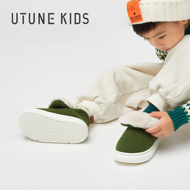 UTUNE KIDS Winter Snow Boots For Children Shoes Boys Felt Warm Felt Anti-slip Thick Kids Home Slippers Girls Ankle Sneakers