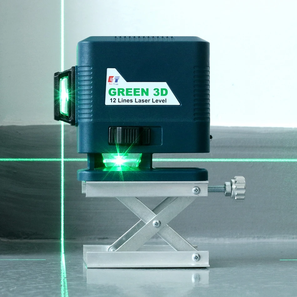 KaiTian 360 Ricevitore di livello laser autolivellante Croce verticale e orizzontale Potente raggio verde 12 linee Treppiede di livello laser con