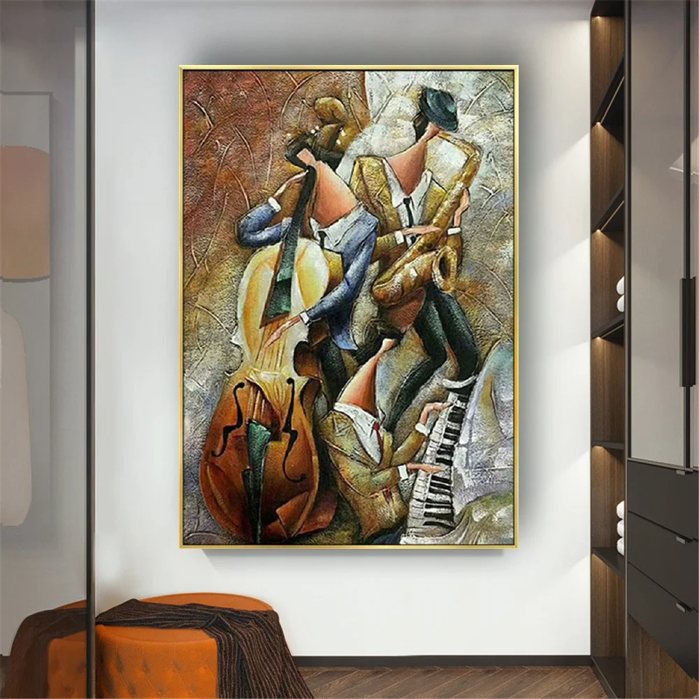 

100% Hand-Painted Canvas Oil Painting Musician Modern Abstract Home Decoration Wall Art Picture For Dining Room Hotel Decor