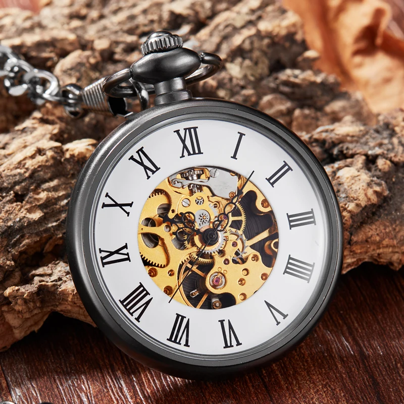 

Antique Vintage Watch Necklace Steampunk Skeleton Mechanical Pocket Watch Clock Pendant Hand-winding Men Women Fob Chain Gift