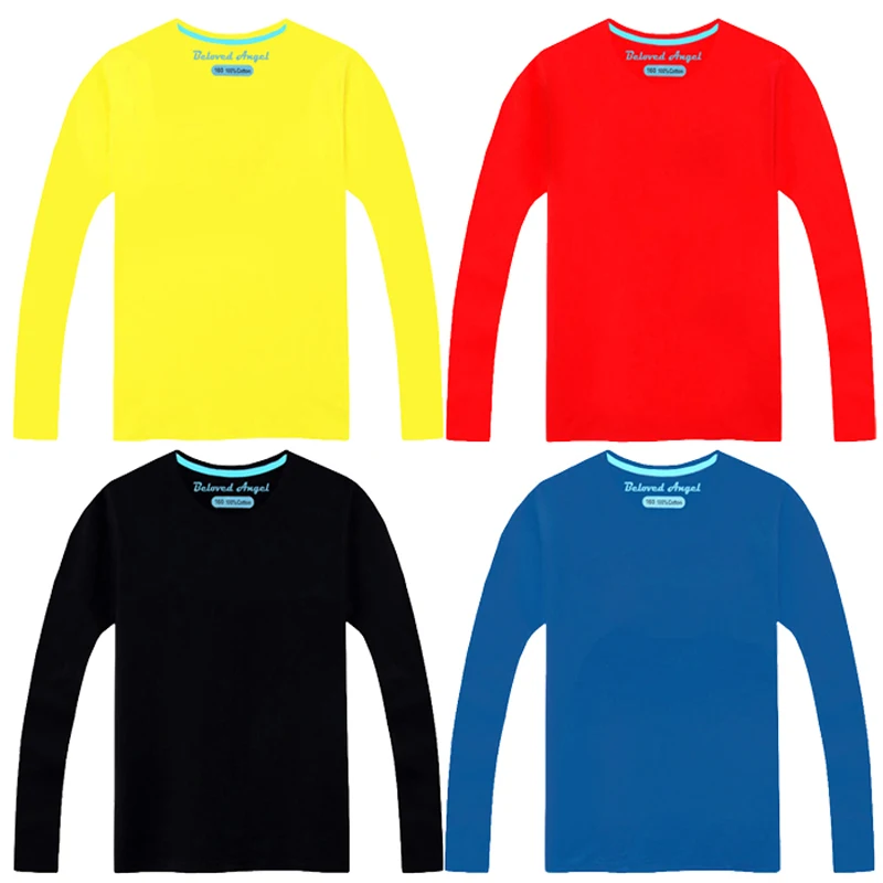 New Autumn Spring Boys Girls Cotton T Shirts Children Tees Long Sleeve Solid Shirt Kids Tops Baby Clothes Black Blue Yellow Red