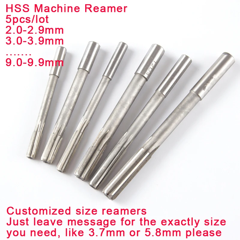 5pcs of HSS High Speed Steel Straight Shank Milling Cutter Manual machine Reamer customized size professional reamers 2.0-9.9mm