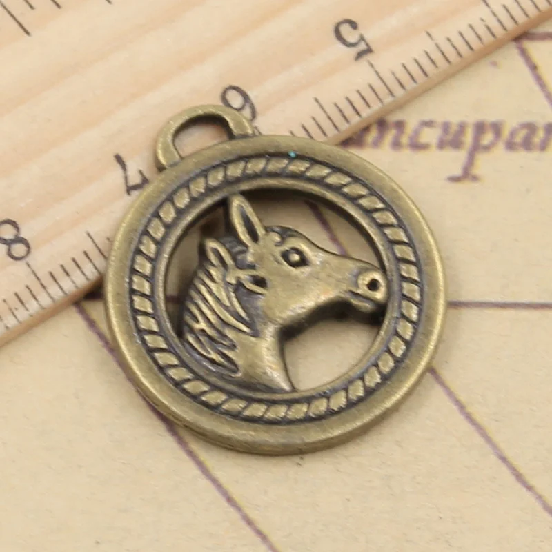 10pcs Charms circle horse head 29x25mm Tibetan Bronze Silver Color Pendants Antique Jewelry Making DIY Handmade Craft