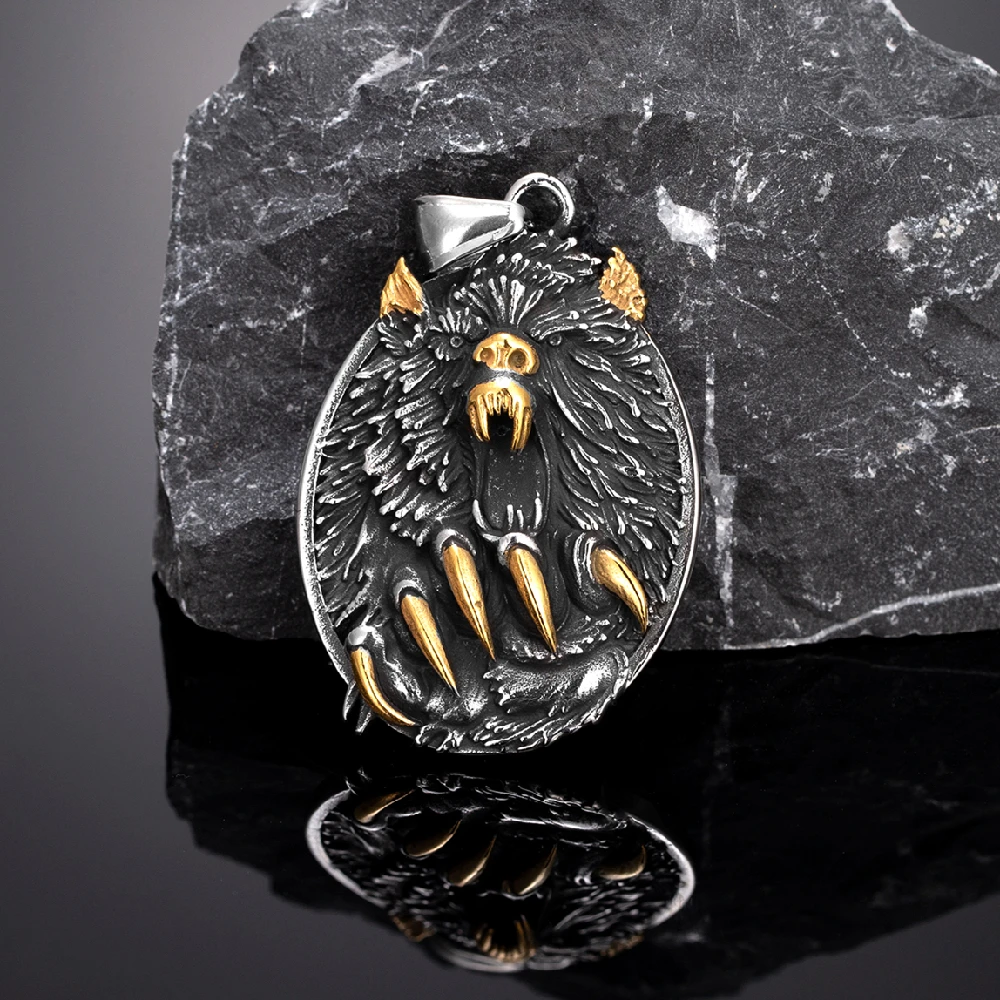 Viking Fenrir Wolfsklauen-Halskette, Odin, nordische Runen, goldfarben, Anhänger aus Edelstahl, Amulett, Retro, isländischer Schmuck, Geschenk für Männer. – Detail 9