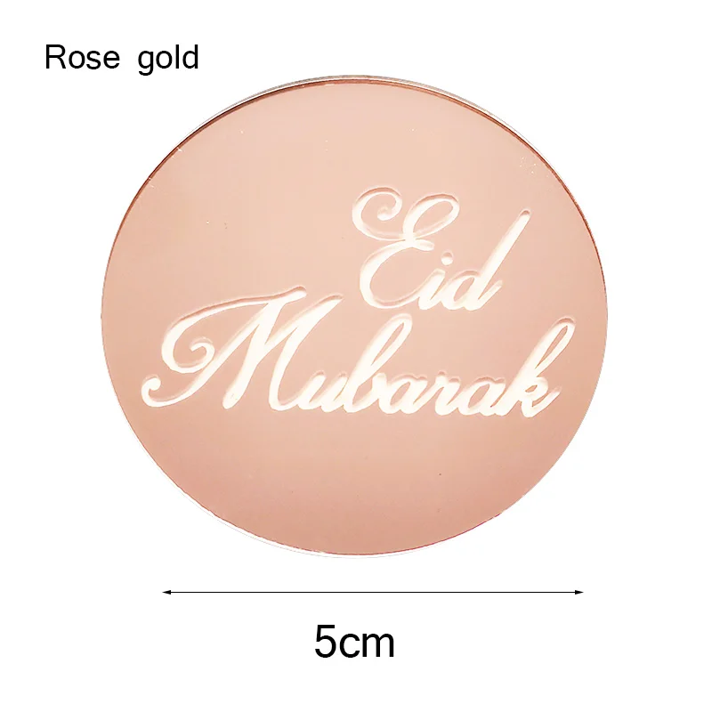 5cm Eid Mubarak Acrylic Cupcake Topper Gold Ramadan Mubarak Circle Cake Topper for Hajj Mubarak Muslim Eid Cake Decorations 1pc