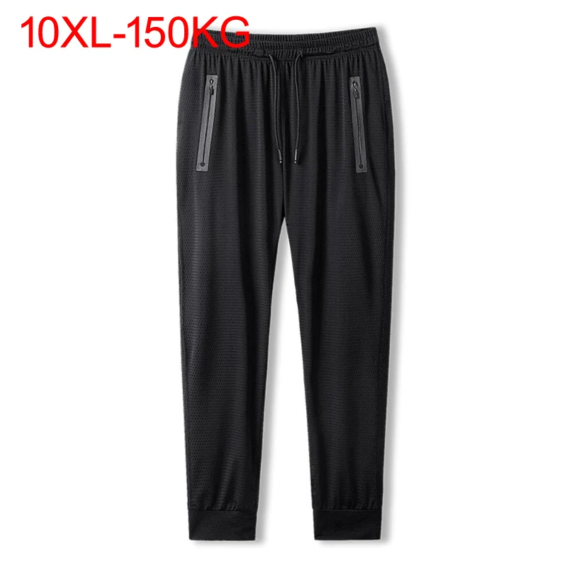 Summer Men Breathable pants large size 6XL 7XL 9XL 10XL elasticity sports pants out door zipper loose fat pants 145KG cool 52