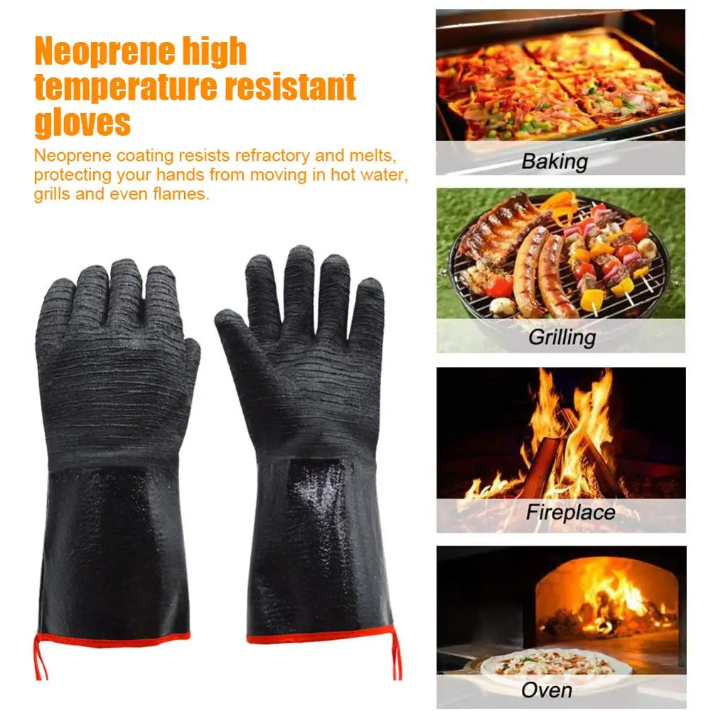 

14" 1pair Long Sleeve BBQ Grill Gloves Anti Scald Home Oven Mitts Waterproof Neoprene Coating Portable Heat Resistant