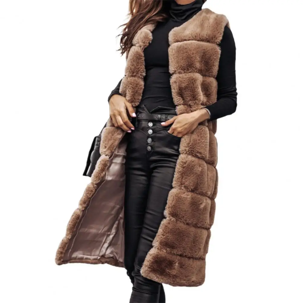 Giacca da donna autunno inverno gilet tinta unita girocollo cappotto in pelliccia sintetica spessa girocollo capispalla giacca in peluche per donna