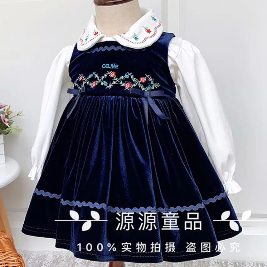 Baby Girl Autumn Winter Spanish velvet Vintage Princess Dress for kids sleeveless embroidered Party vest Dress