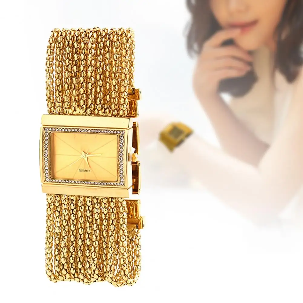 Rhinestone Inlaid Wristwatch For Women Multi-Layer Beads Chain Watch Stylish Women Quartz Bracelet Watch Fashion Wristband Watch