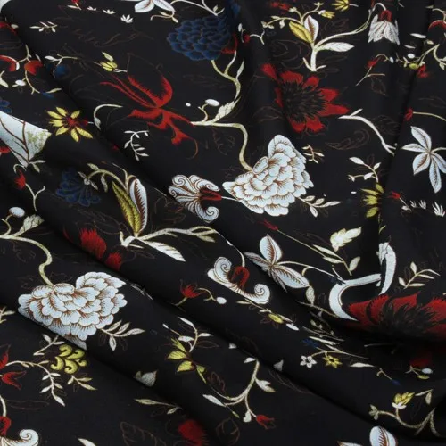 Jasmine Garden Graffiti Floral Silk Jianhong crepe Heavy Fabric Advanced Clothing Fabric