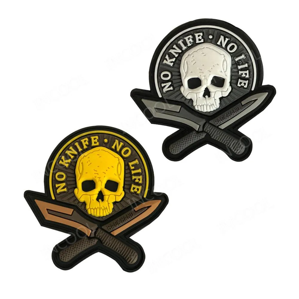 Skull Rubber Patches No Knife No Life Decorative Patch One Shot One Kill PVC Patch For Clothing Backpack Cap Bags