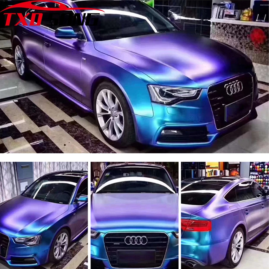 

50CM*200CM/300/600CM Chameleon Pearl Matt Metallic Purple Blue Vinyl Car Wrap Foil With Air Release Chameleon Car Sticker Decal
