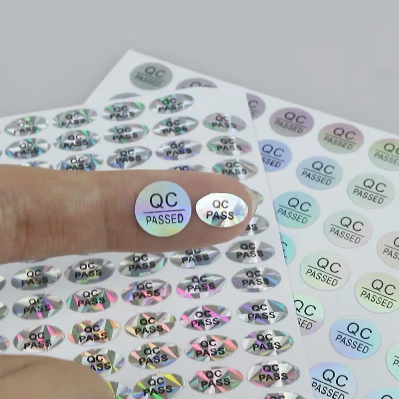 10Mm Ronde 800Pcs Qc Voorbij Hologram Laser Huisdier Papier Label Product Certificering Stickers Gratis Verzending